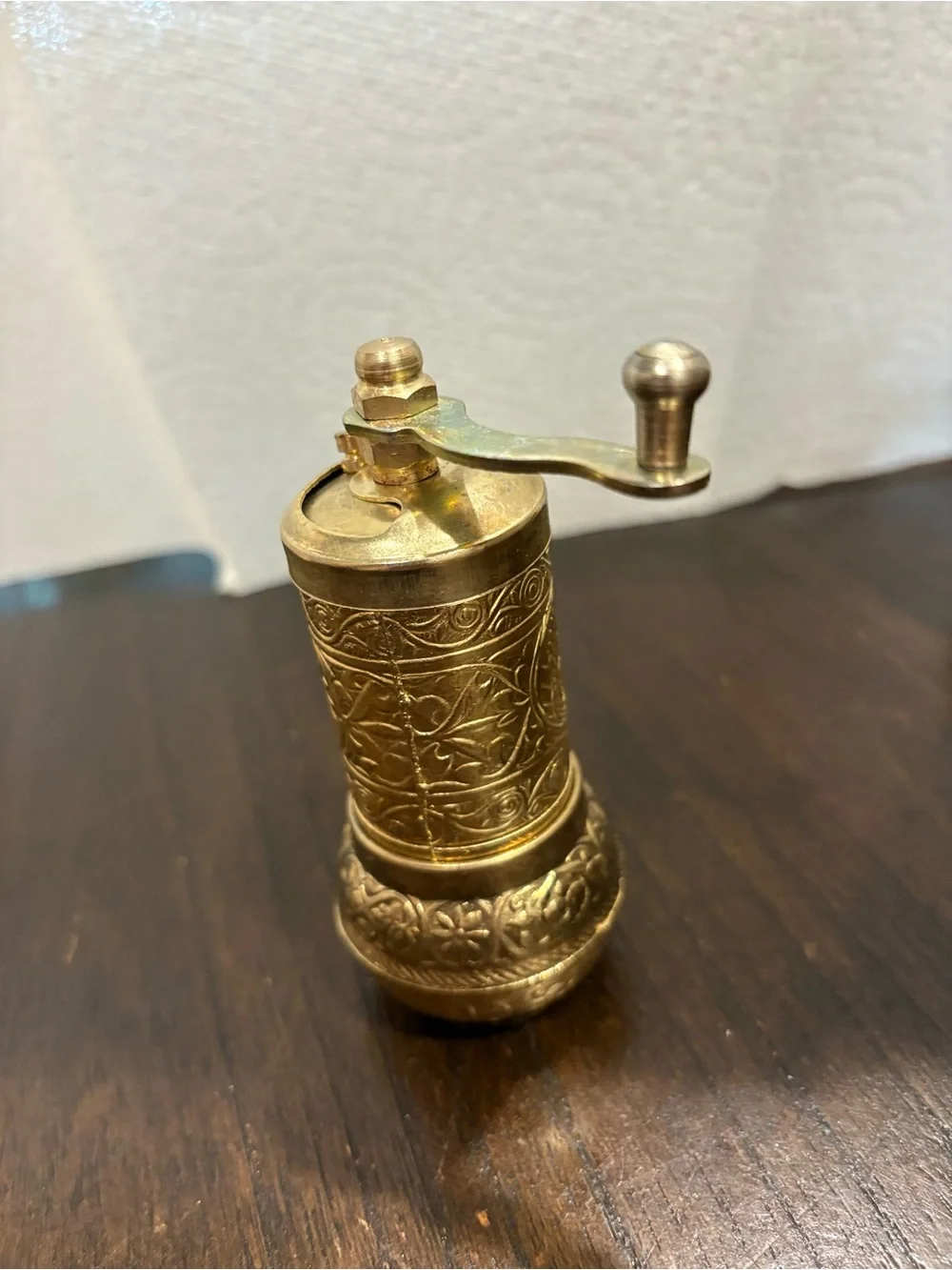 Vintage Solid Brass Turkish Style Hand Crank Pepper Spice Mill